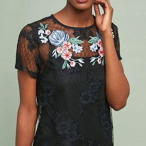 Anthropologie Florence Embroider Top  Blue Tassel